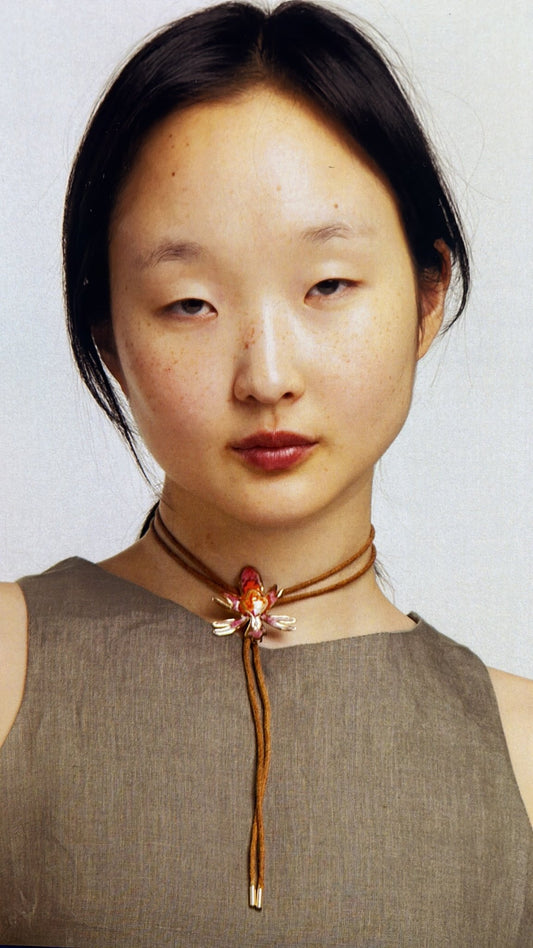 Choker Cuero Schizanthus rosa