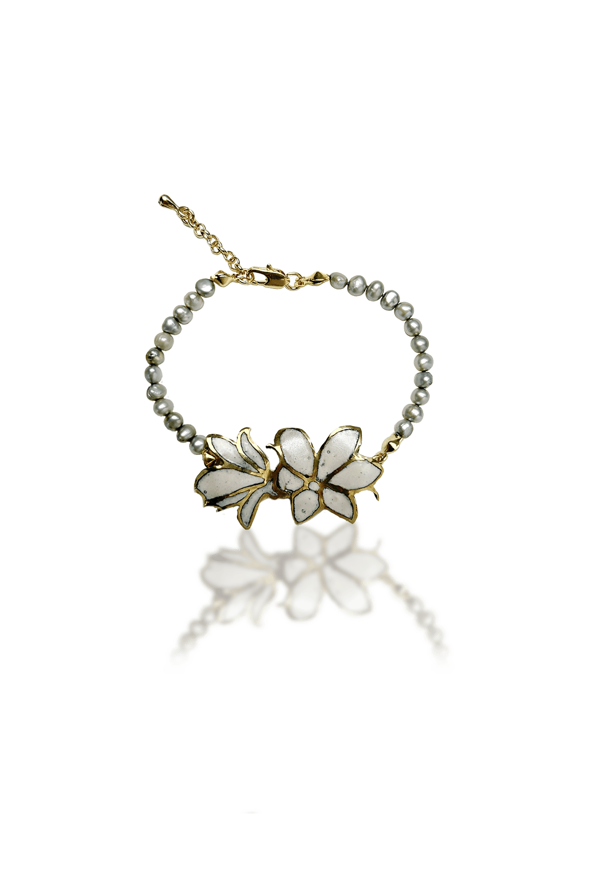 Pulsera flor perlas plata